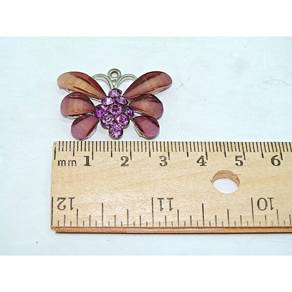 Rhinestone and Acrylic Butterfly Pendant Charm Silver Tone Purple Pink 1x1" - Picture 8 of 9